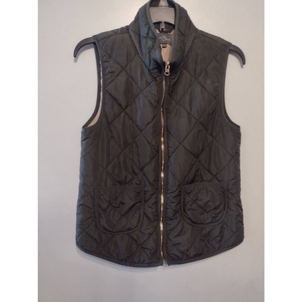 Market & Spruce Quilted Vest Size S Green Full Zip Front Pockets